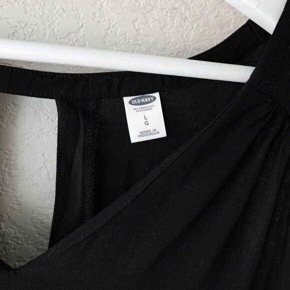 Old Navy Black Sleeveless Popover Blouse | Size Large | High-Low Rounded Hem - Picture 2 of 7